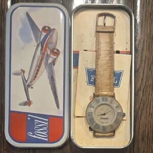 Vintage Rare Fossil Beige Leather Strap Watch